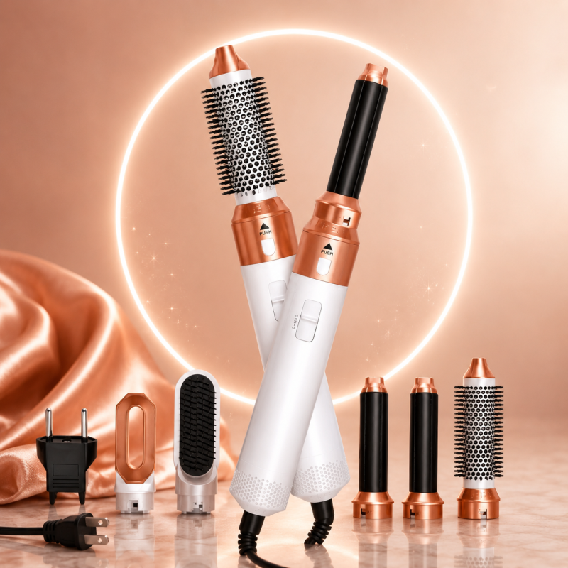 Escova Modeladora Multiuso 5 em 1 Premium – Branca/Dourada
