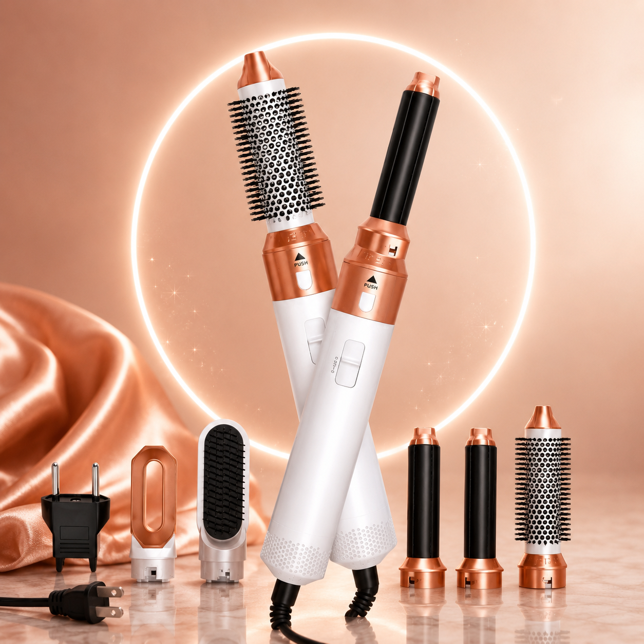 Escova Modeladora Multiuso 5 em 1 Premium – Branca/Dourada