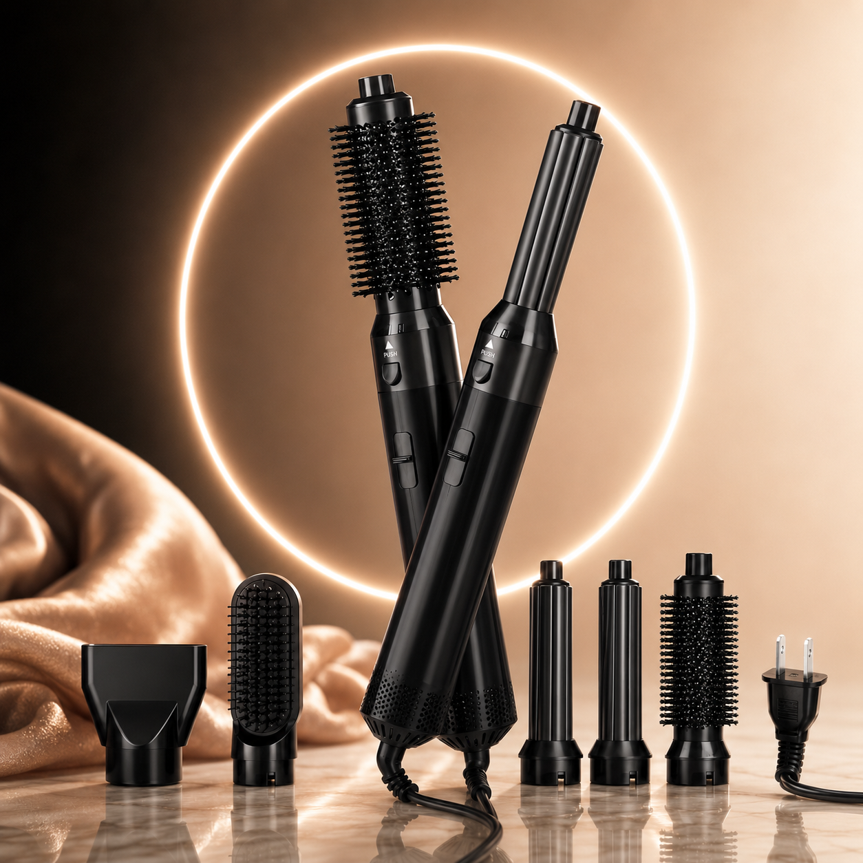 Escova Modeladora Multiuso 5 em 1 Premium – Cinza/Preto