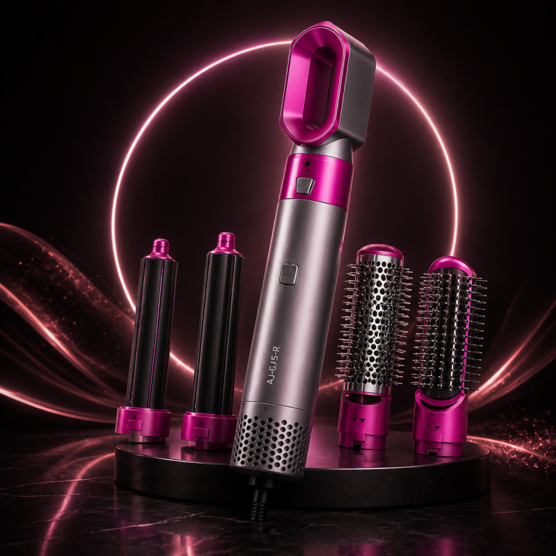 Escova Secadora 5 em 1 AJ-G15-R Modelador Pink/Prata