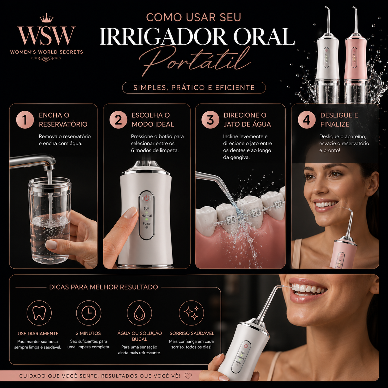 Irrigador Oral Portátil de Alta Pressão – Limpeza Profunda (Cores Sortidas) - Imagem 2