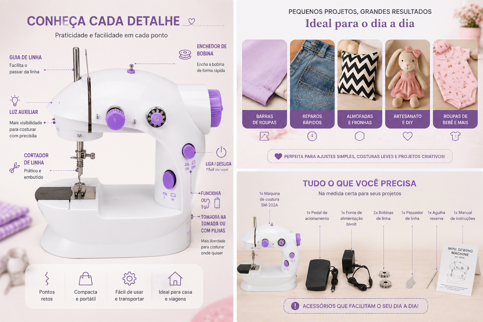 Mini Máquina de Costura Portátil SM-202A Bivolt - Imagem 2