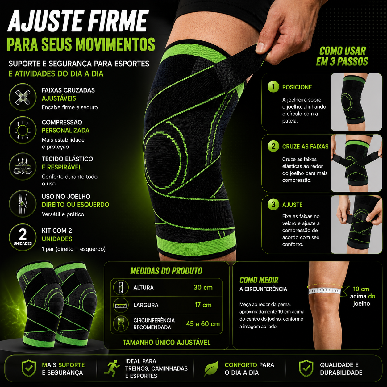 Par Joelheira de Compressão Premium Ajustável - Imagem 2