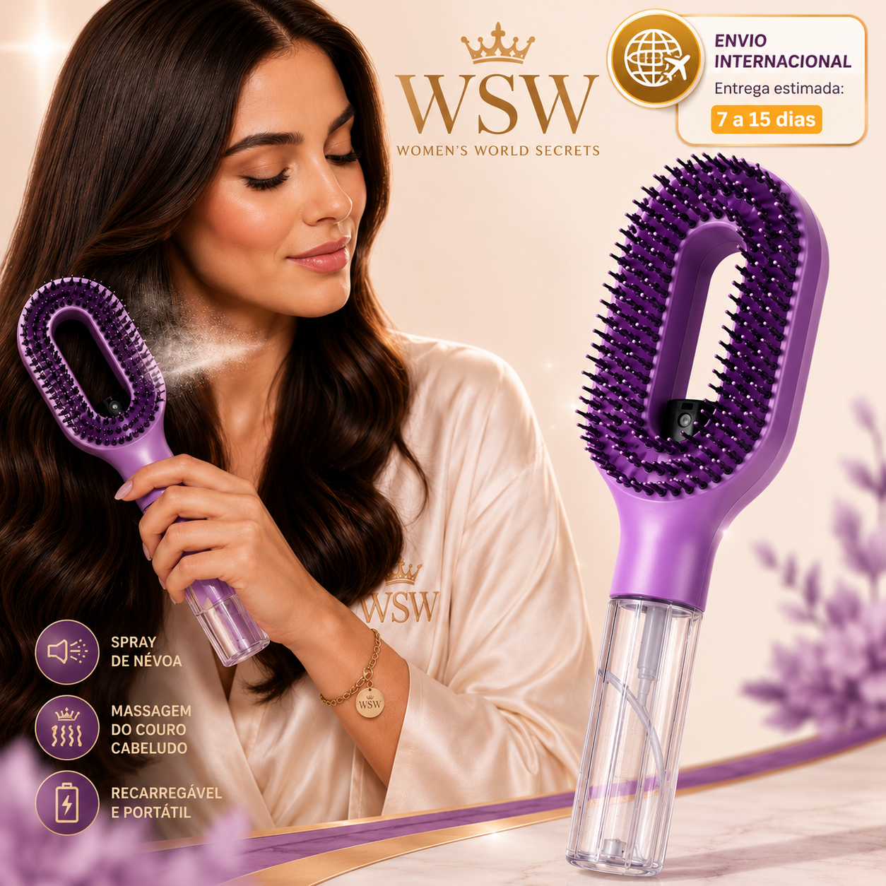 Escova Capilar Elétrica com Spray e Massagem 3 em 1
