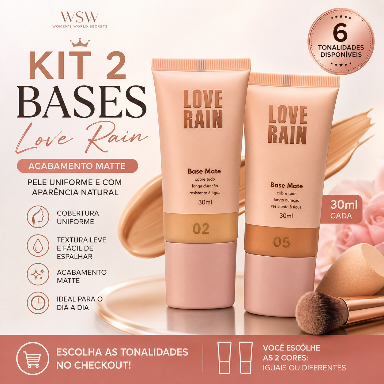 Kit 2 Bases Matte Love Rain — Escolha as Tonalidades