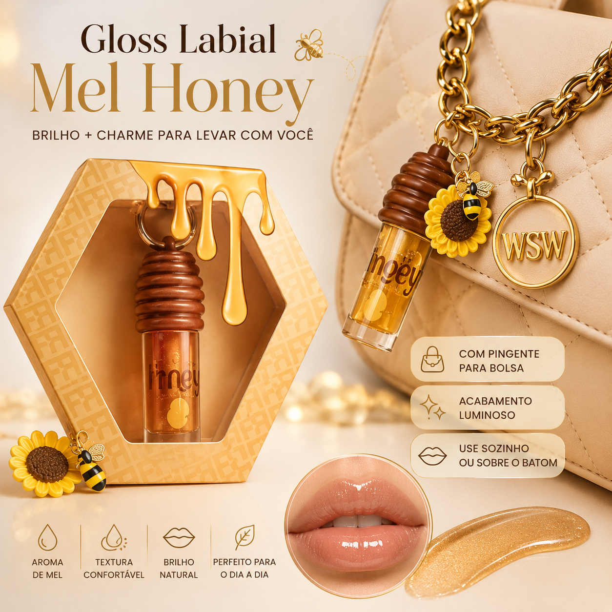 Gloss Labial Mel Honey com Pingente