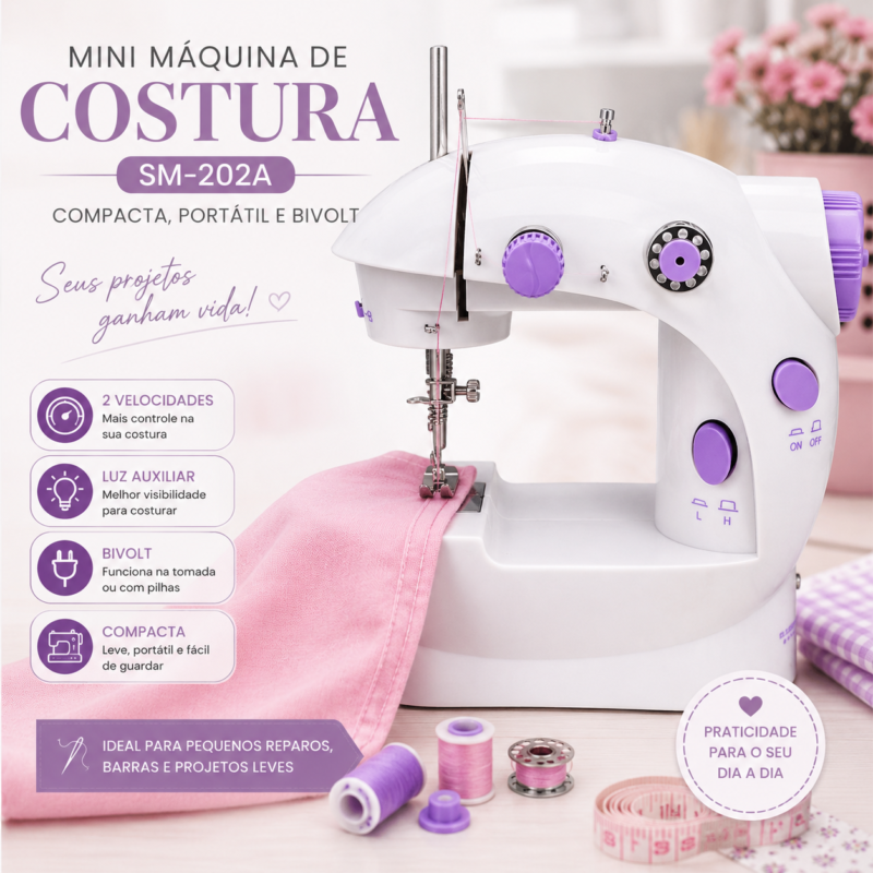 Mini Máquina de Costura Portátil SM-202A Bivolt