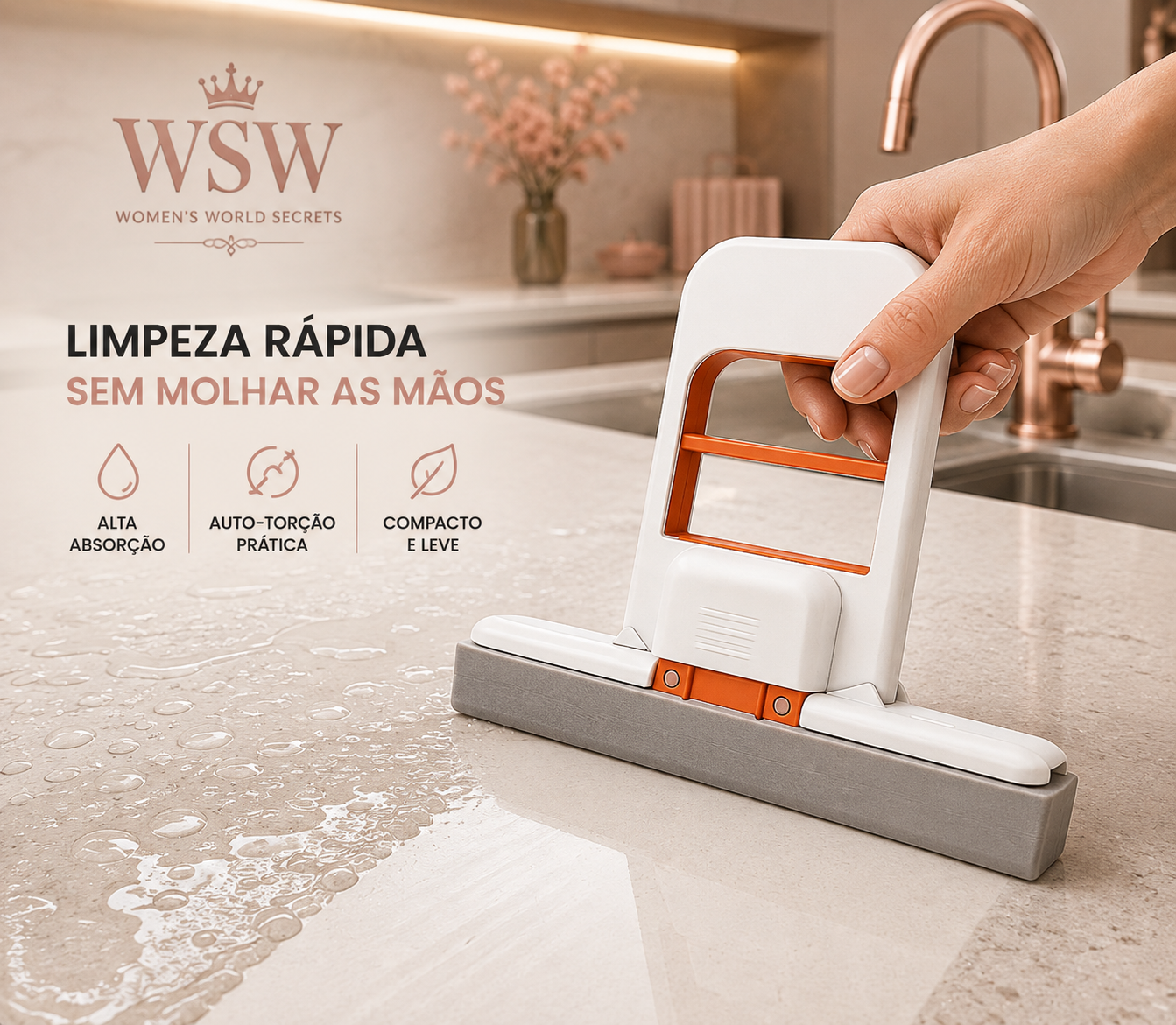 Mini Mop Absorvente com Auto-Torção para Pia e Bancada