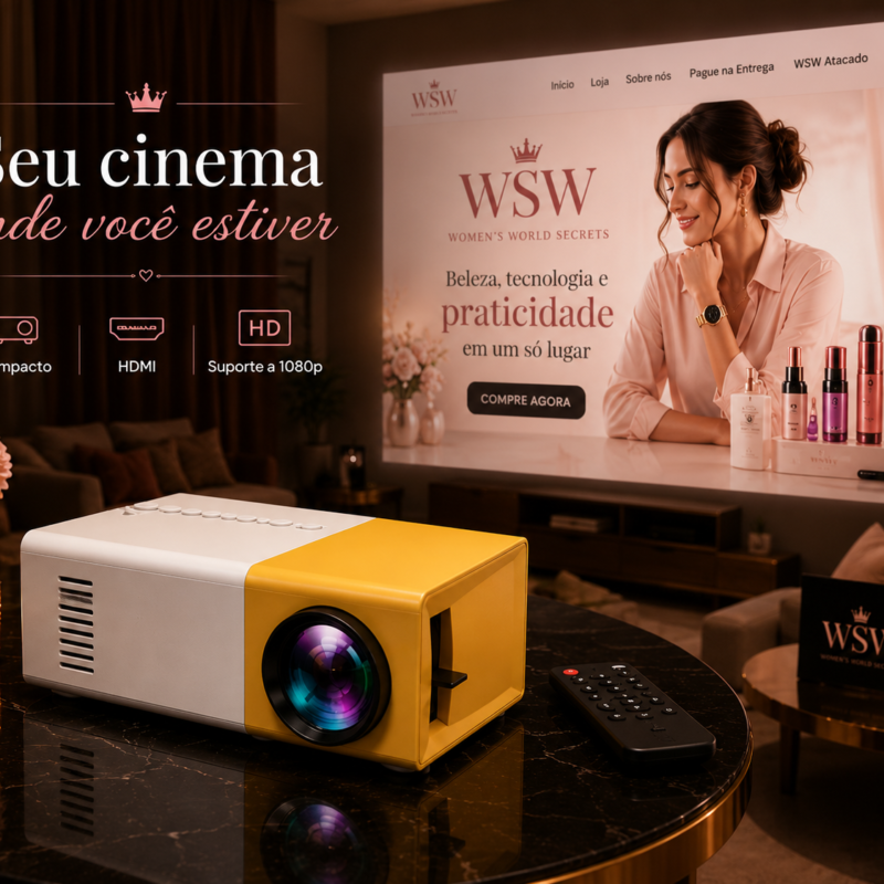 Mini Projetor Portátil YG300 LED com HDMI – Amarelo/Branco